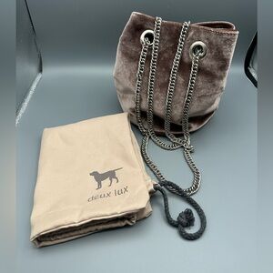 DEUX LUX Velvet Bucket Bag Mauve Purple Heavy Silver Chain Drawstring Handle